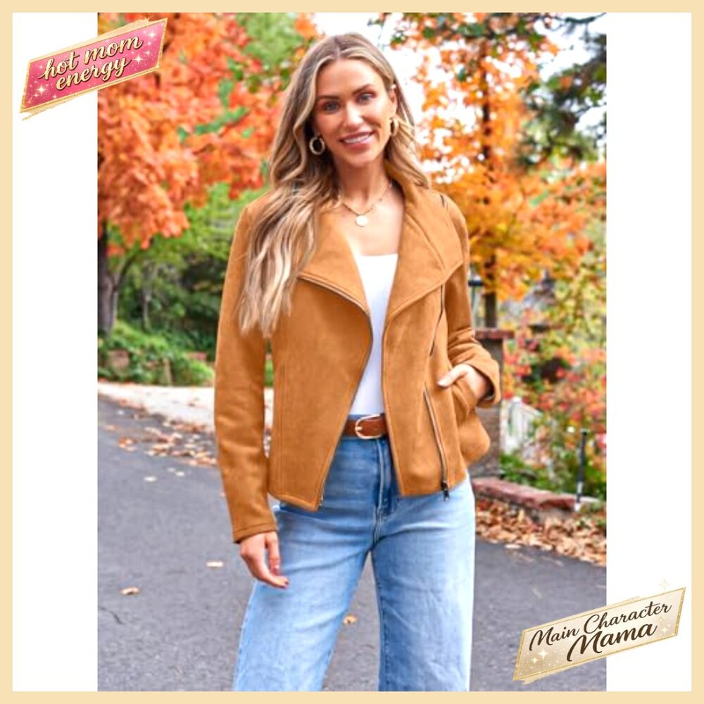 Cropped Faux Suede Leather Jacket, Open Front Cardigan Style Coat - Picture 2 of 6